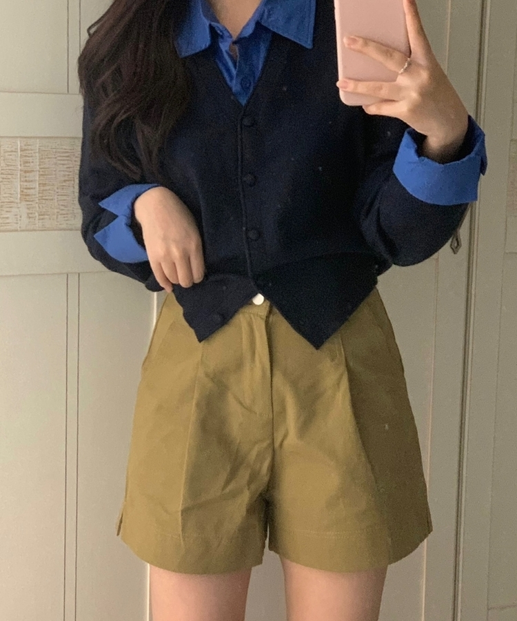 【ベルト付き】ピンタックバミューダショートパンツ BROWN