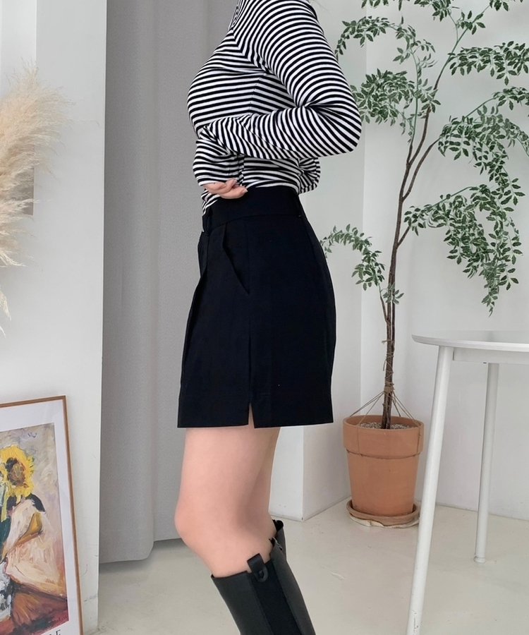 【ベルト付き】ピンタックバミューダショートパンツ BLACK