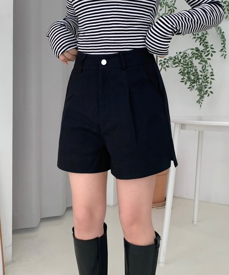 【ベルト付き】ピンタックバミューダショートパンツ BLACK