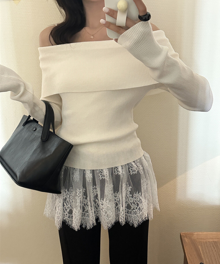 オフショルダーレースキャミソール IVORY