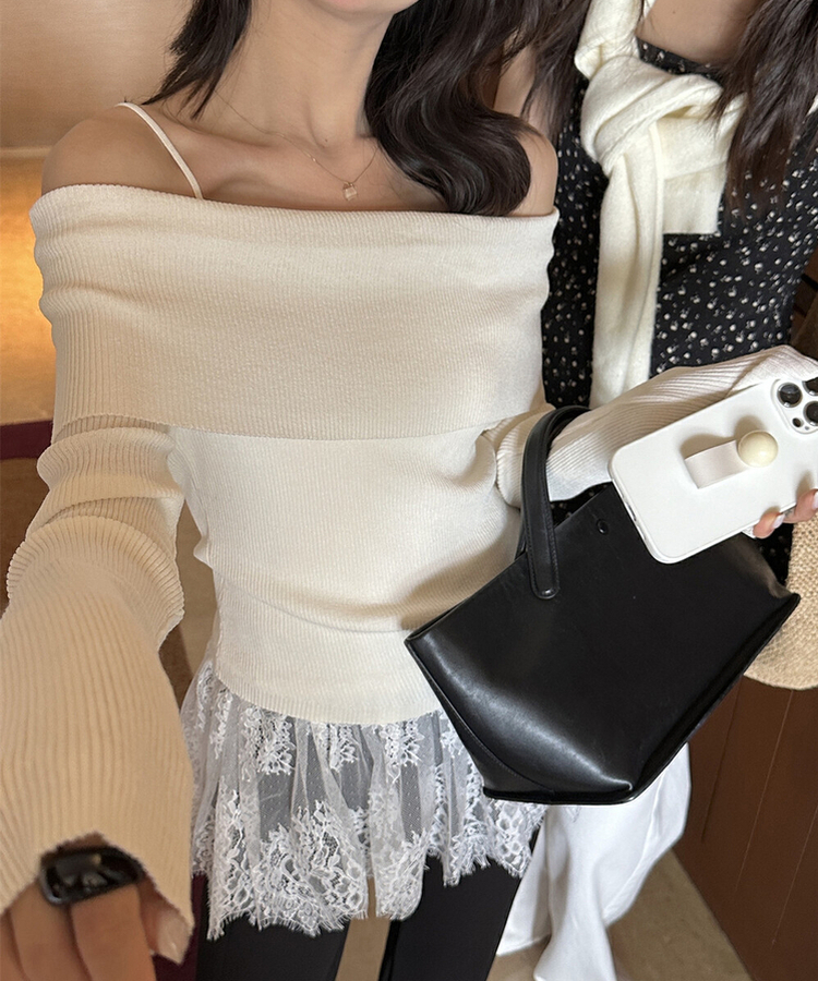 オフショルダーレースキャミソール IVORY