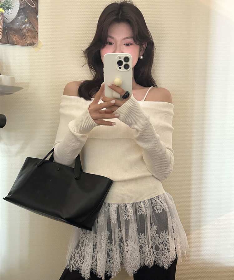 オフショルダーレースキャミソール IVORY