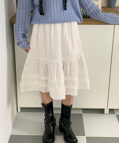 フリルティアードミディスカート WHITE