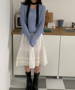 フリルティアードミディスカート WHITE