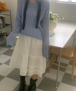 フリルティアードミディスカート WHITE