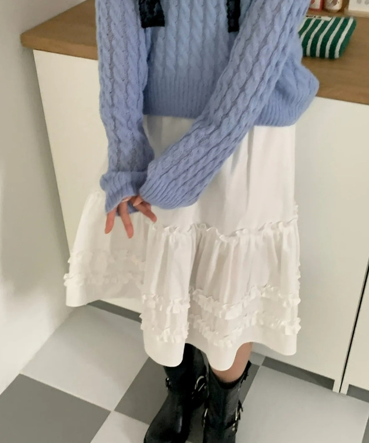 フリルティアードミディスカート WHITE