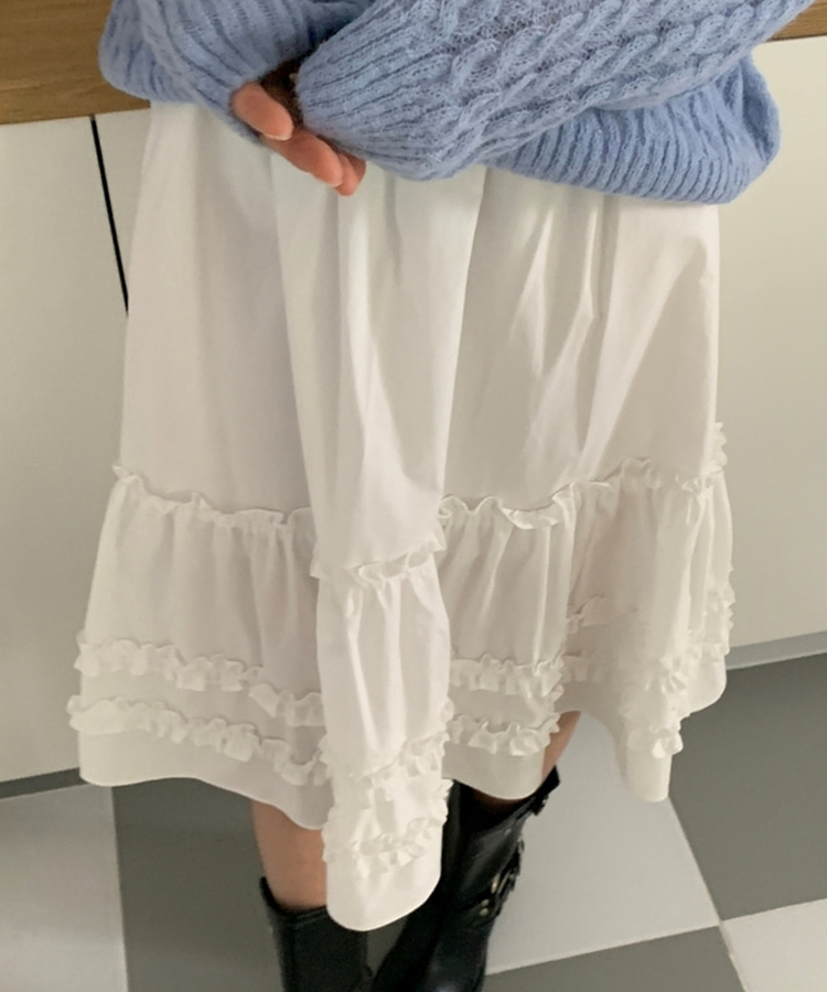 フリルティアードミディスカート WHITE