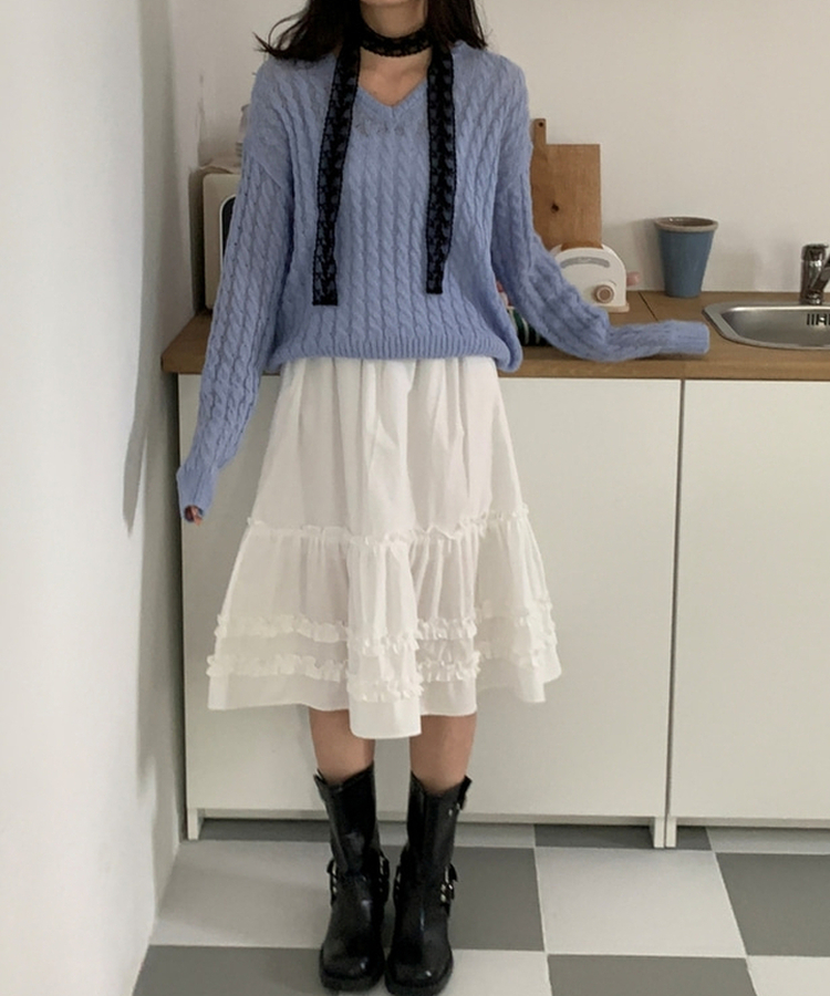 フリルティアードミディスカート WHITE