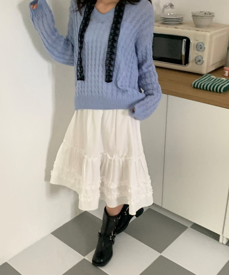 フリルティアードミディスカート WHITE