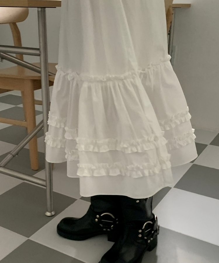 フリルティアードミディスカート WHITE