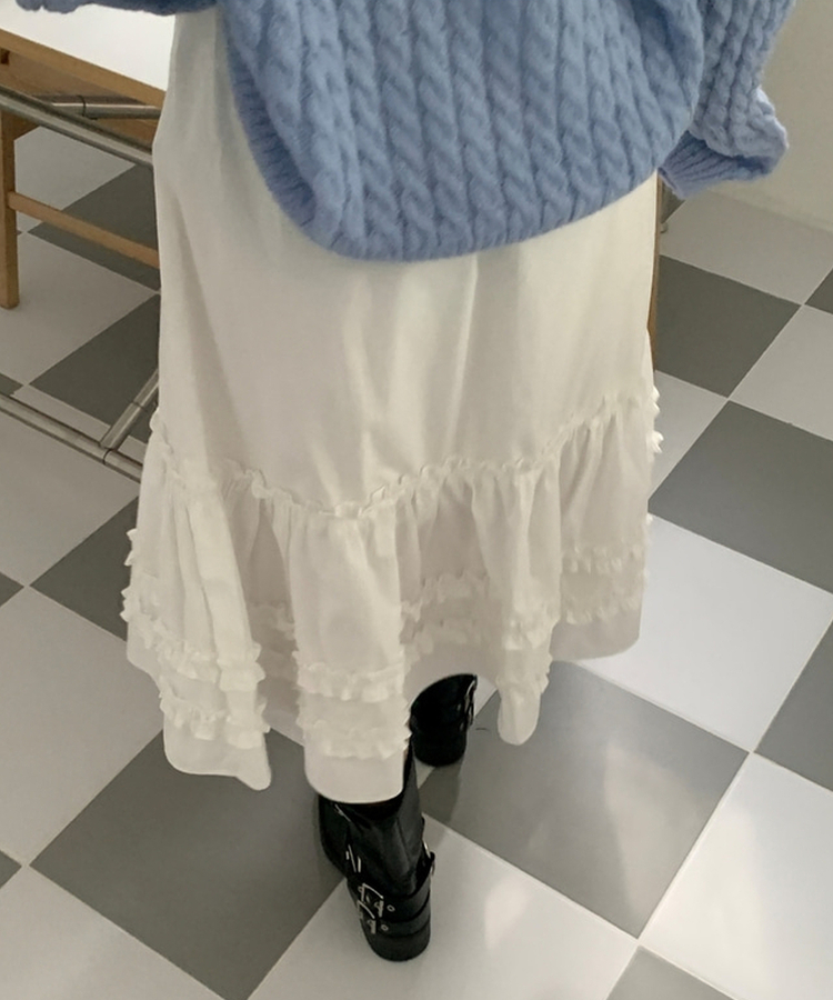 フリルティアードミディスカート WHITE