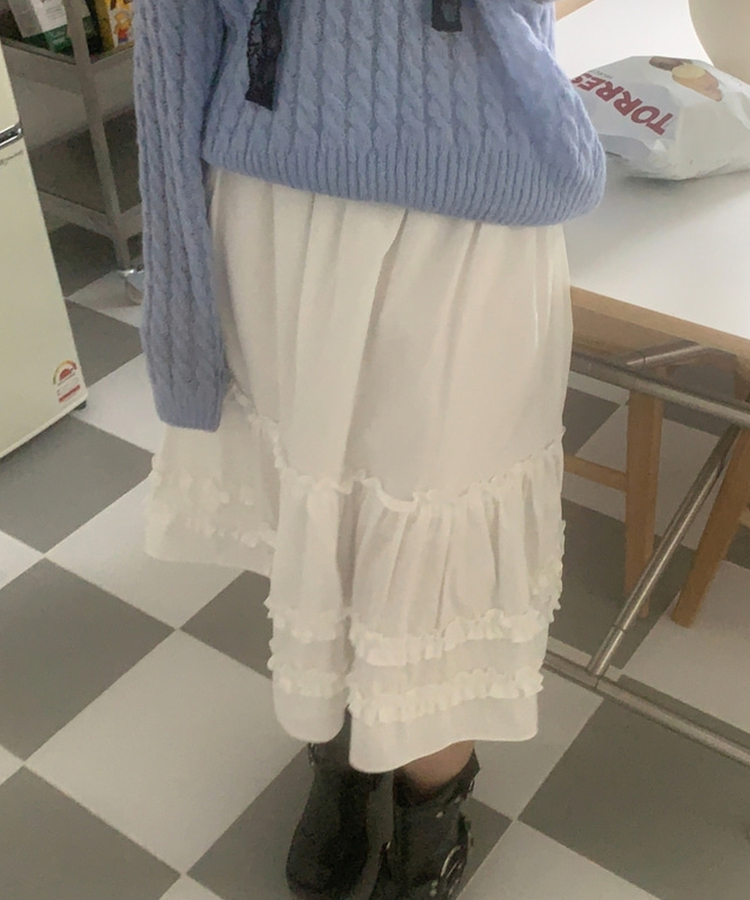 フリルティアードミディスカート WHITE