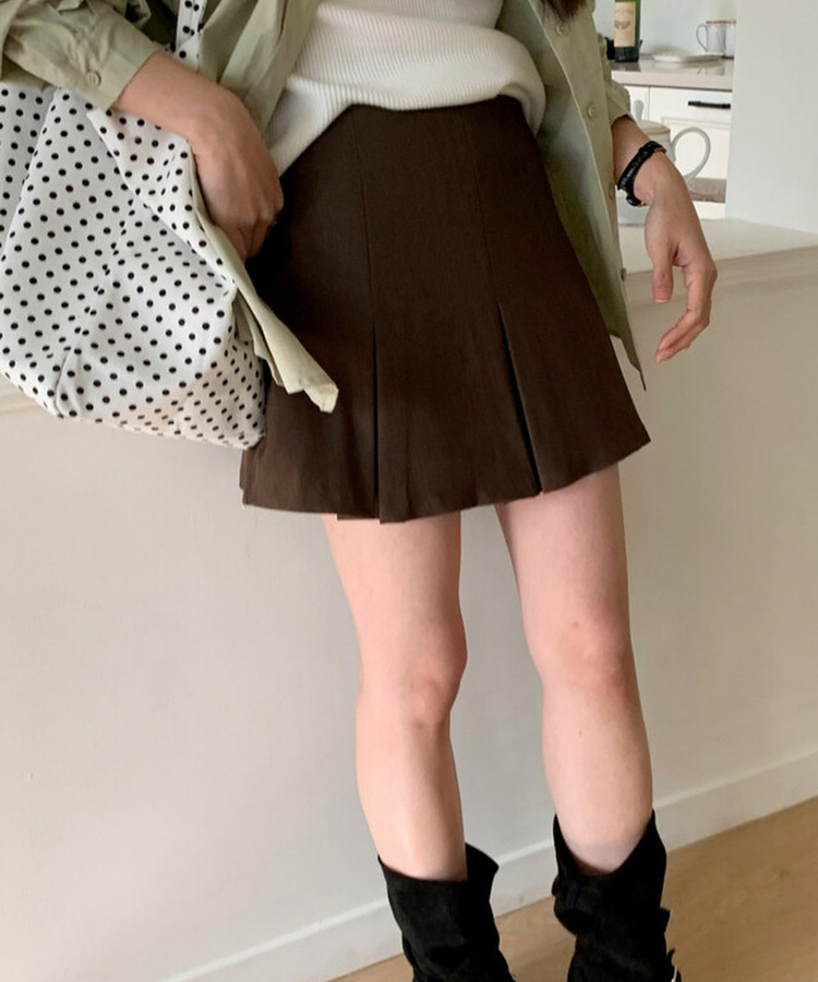 プリーツスAラインミニスカートパンツ(5color) BROWN