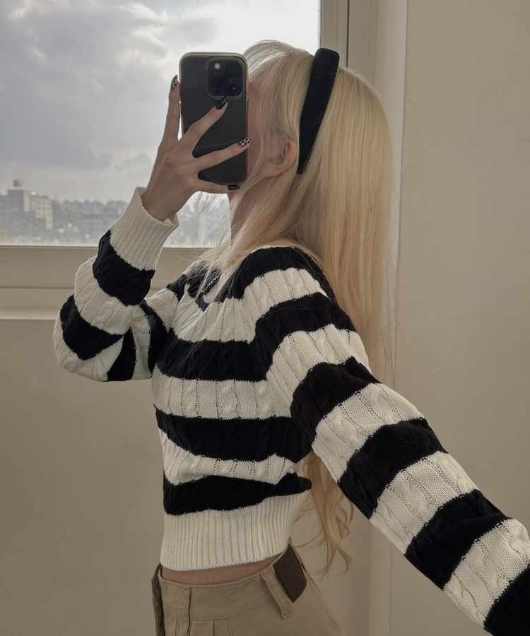 ケーブルストライプクロップニット(5color) IVORY