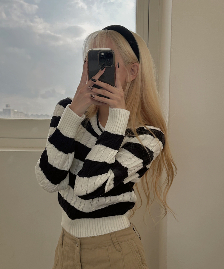 ケーブルストライプクロップニット(5color) IVORY