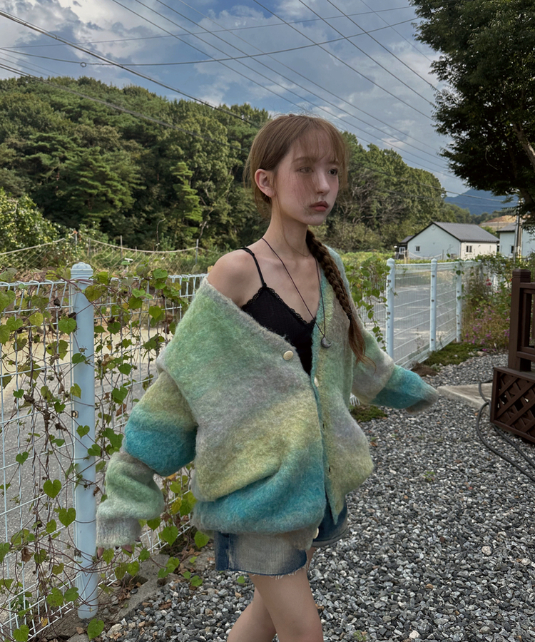 オーバーフィットモヘアカーディガン LIGHT GREEN