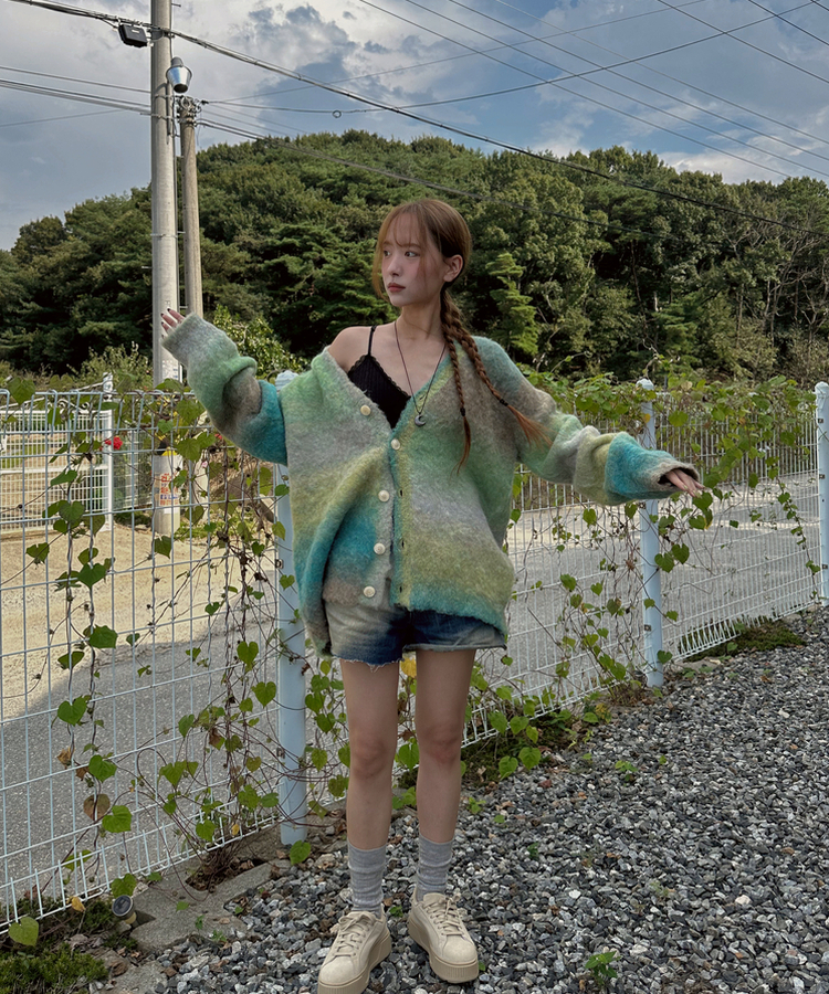 オーバーフィットモヘアカーディガン LIGHT GREEN