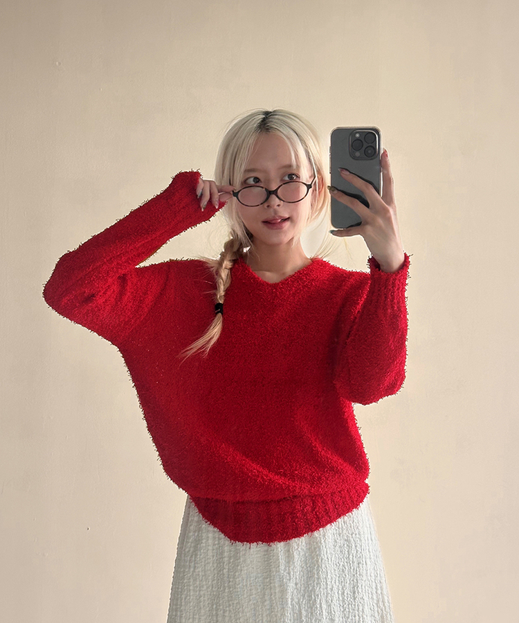 ルーズVネックニット(5color) RED