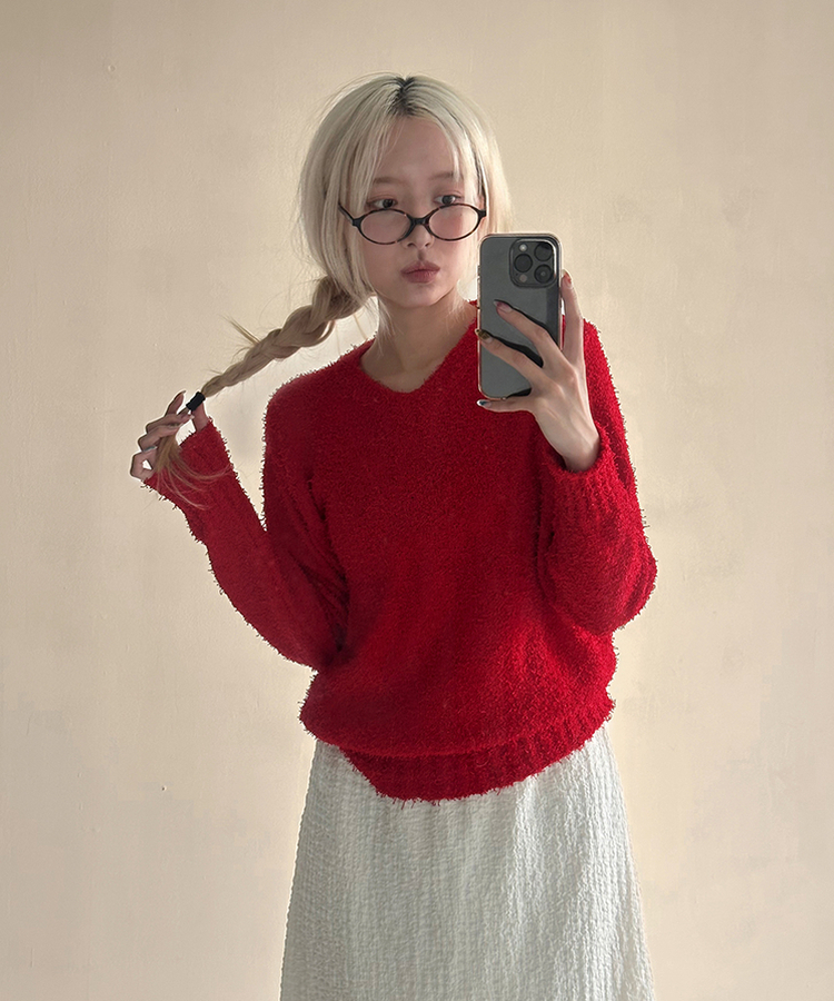 ルーズVネックニット(5color) RED