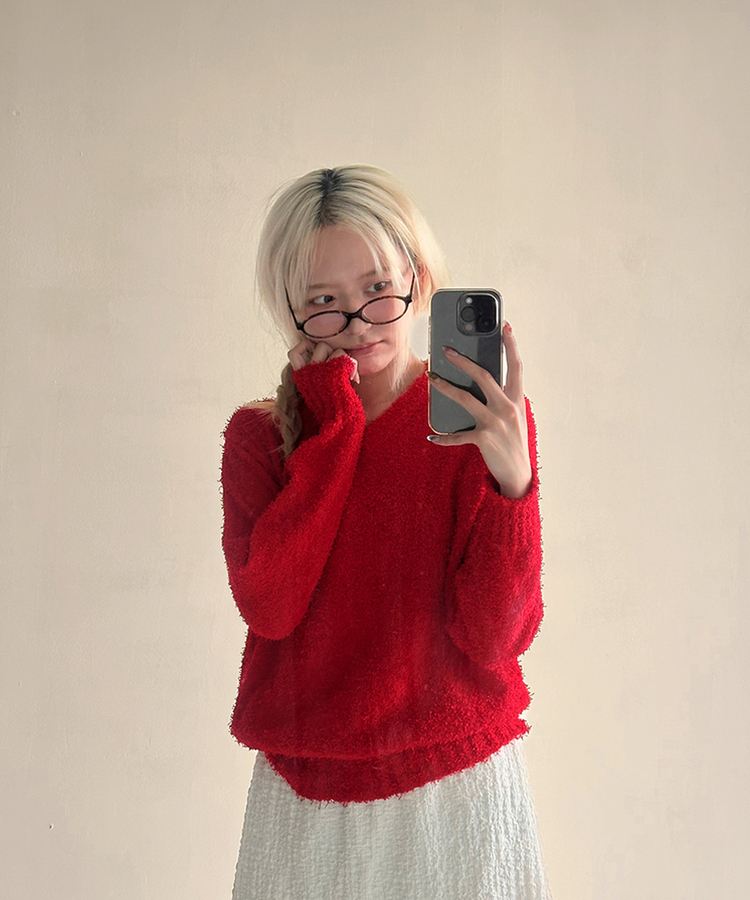 ルーズVネックニット(5color) RED