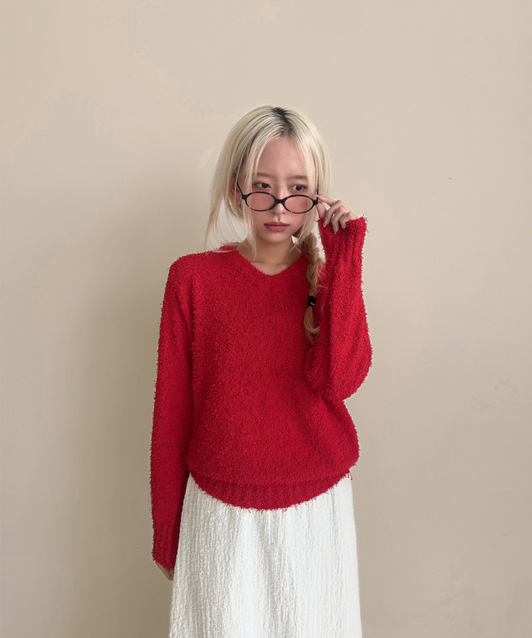 ルーズVネックニット(5color) RED