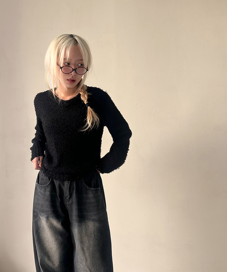 ルーズVネックニット(5color) BLACK