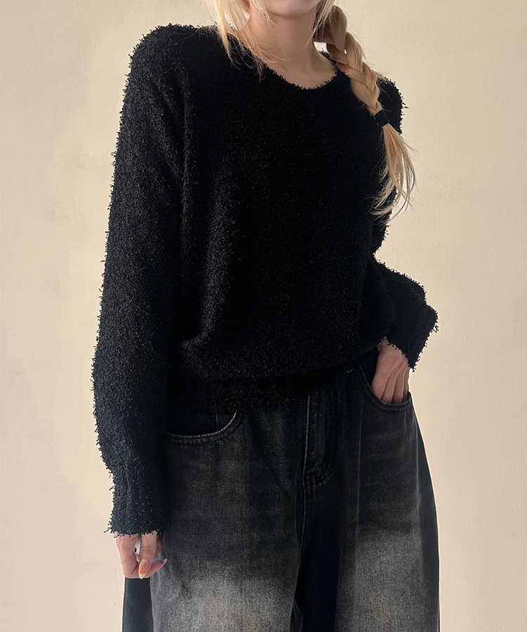 ルーズVネックニット(5color) BLACK