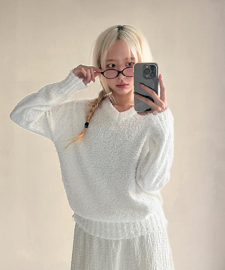 ルーズVネックニット(5color) IVORY