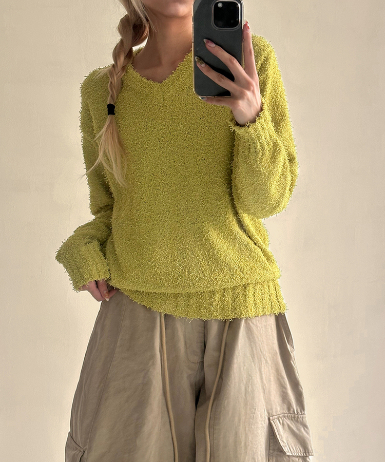 ルーズVネックニット(5color) GREEN