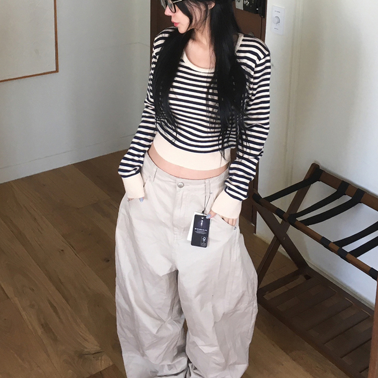 ストライプデイリーニット LIGHT BEIGE