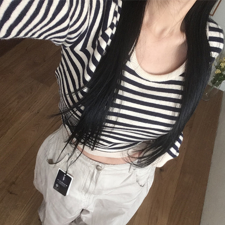 ストライプデイリーニット LIGHT BEIGE
