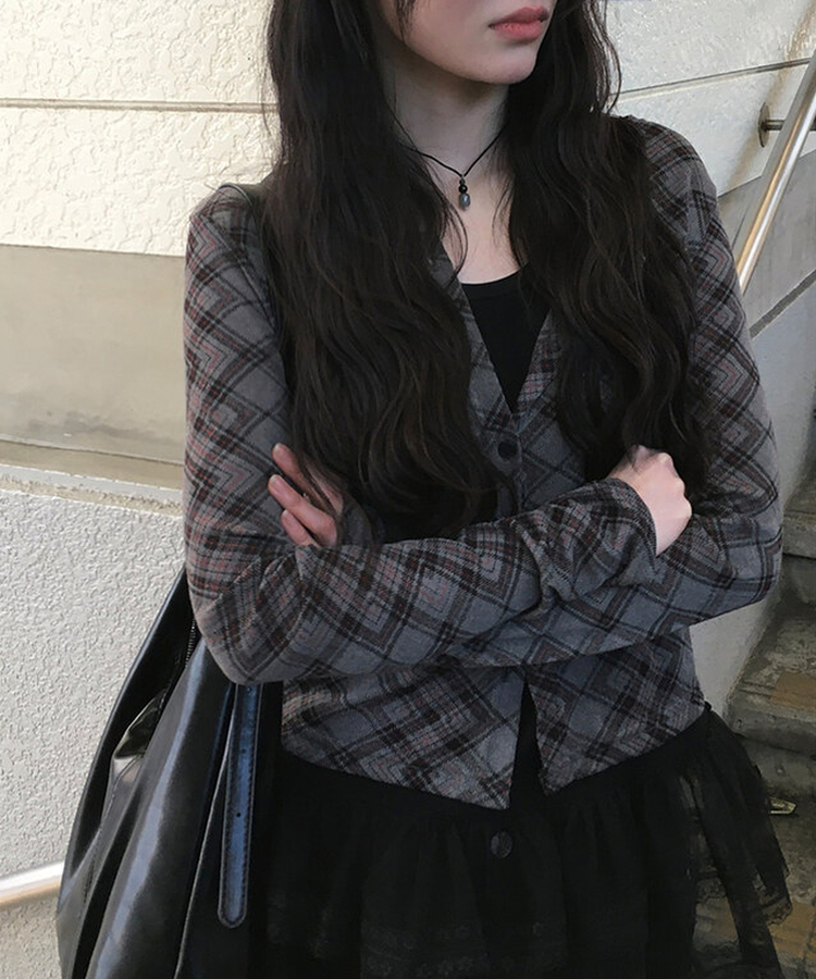 チェックスリムカーディガン CHARCOAL