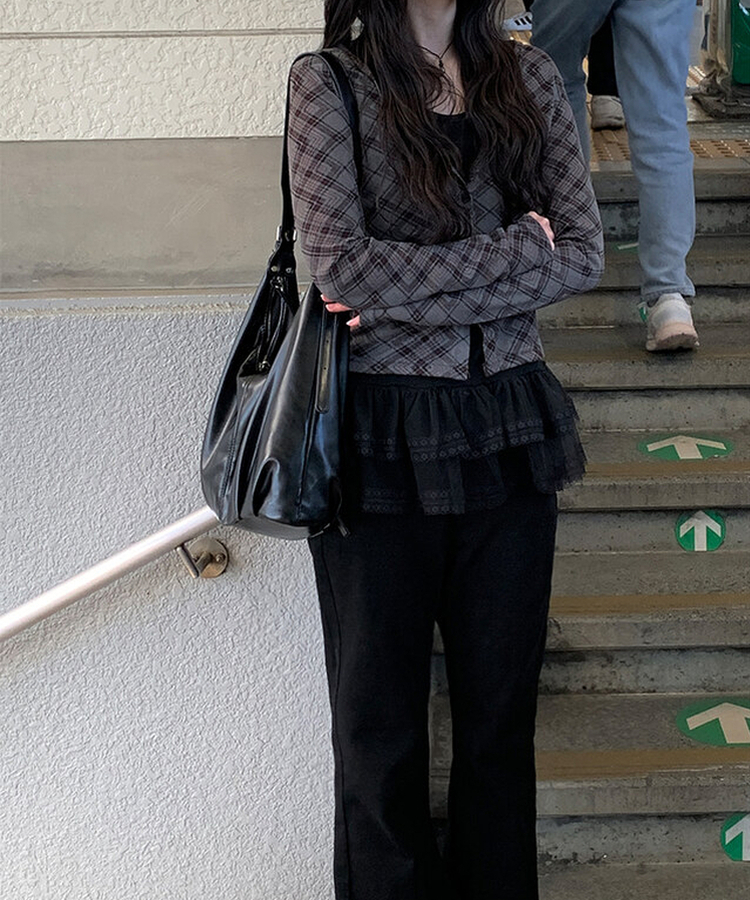 チェックスリムカーディガン CHARCOAL