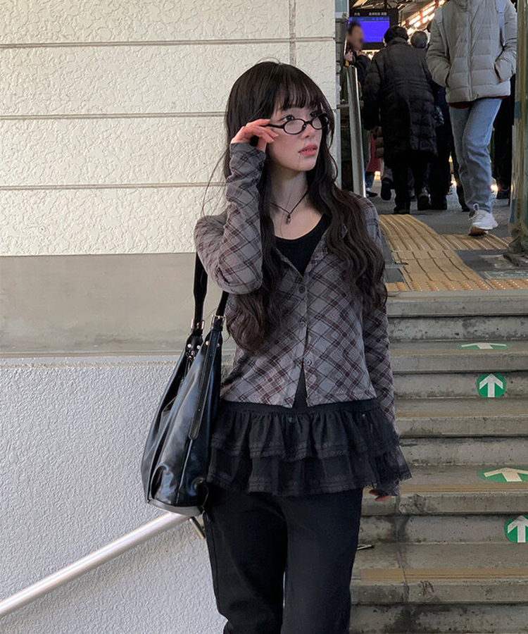 チェックスリムカーディガン CHARCOAL