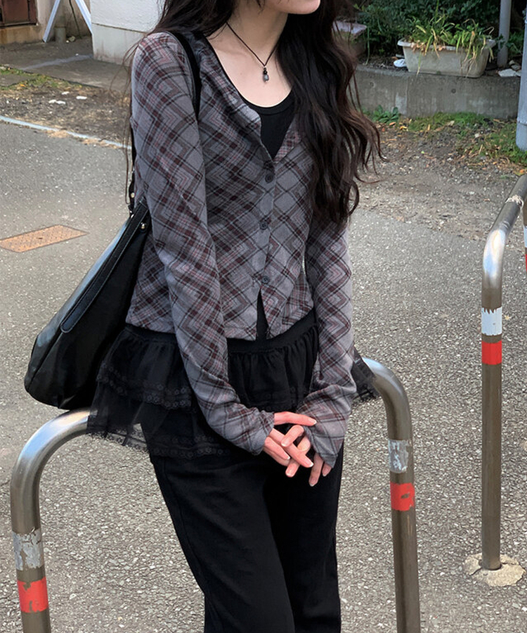 チェックスリムカーディガン CHARCOAL