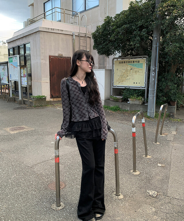 チェックスリムカーディガン CHARCOAL