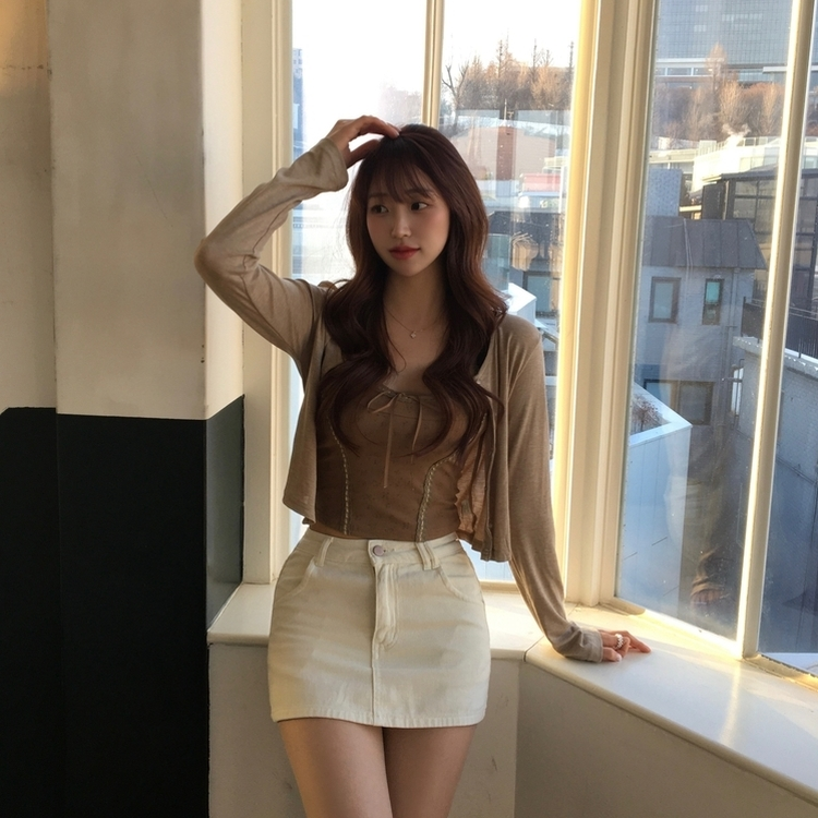 【SET】リボンキャミソールカーディガン BEIGE