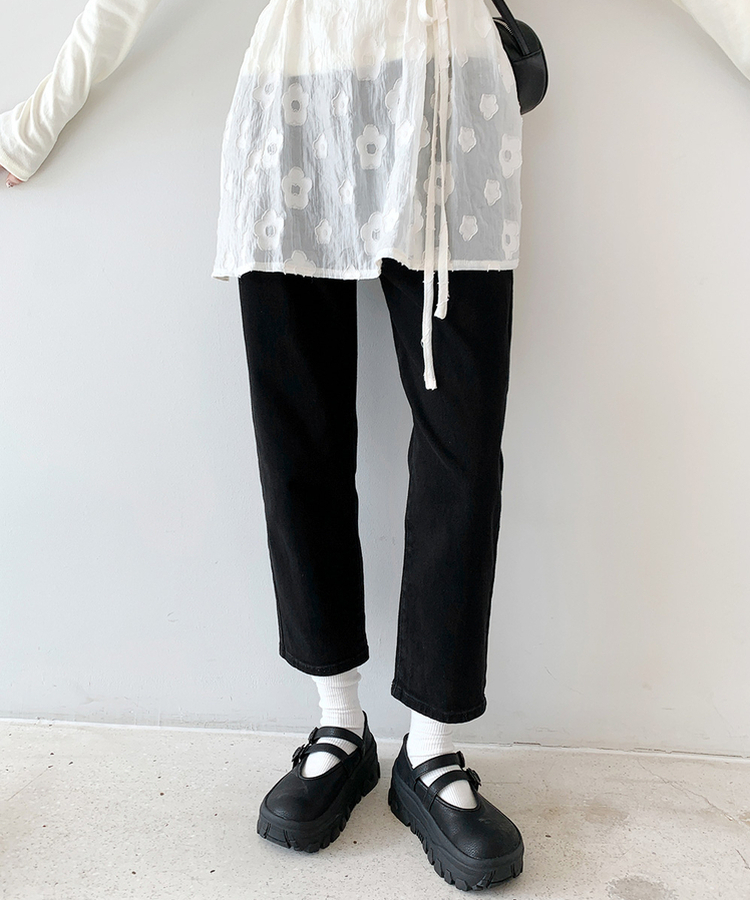 【丈別】スパンストレートパンツ BLACK