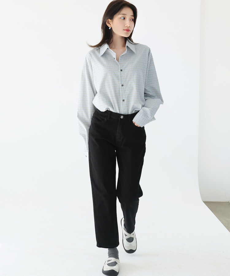 【丈別】スパンストレートパンツ BLACK