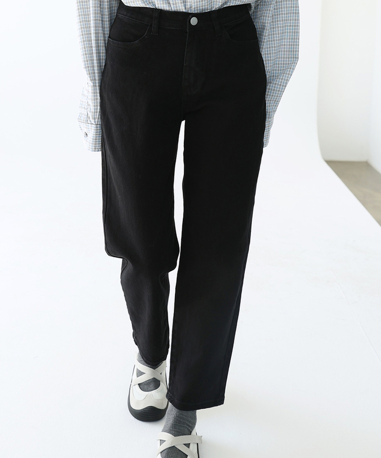 【丈別】スパンストレートパンツ BLACK