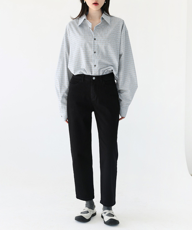 【丈別】スパンストレートパンツ BLACK
