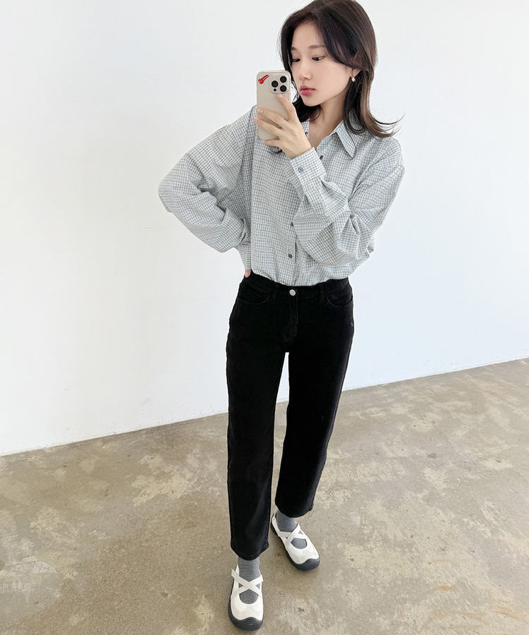 【丈別】スパンストレートパンツ BLACK