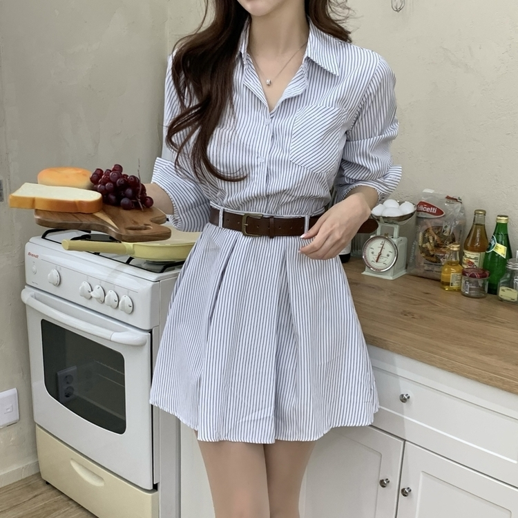 【ベルト付き】ピンタックベルトミニワンピース WHITE