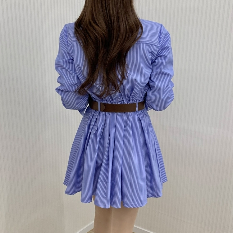 【ベルト付き】ピンタックベルトミニワンピース BLUE