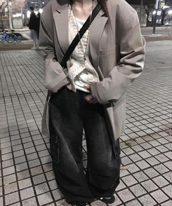ワイド デニムカーゴパンツ BLACK DENIM
