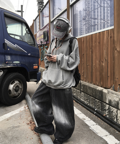 ワイド バルーンストリングパンツ BLACK DENIM