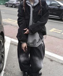 ワイド バルーンストリングパンツ BLACK DENIM