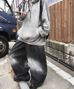 ワイド バルーンストリングパンツ BLACK DENIM