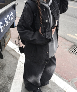 ワイド バルーンストリングパンツ BLACK DENIM