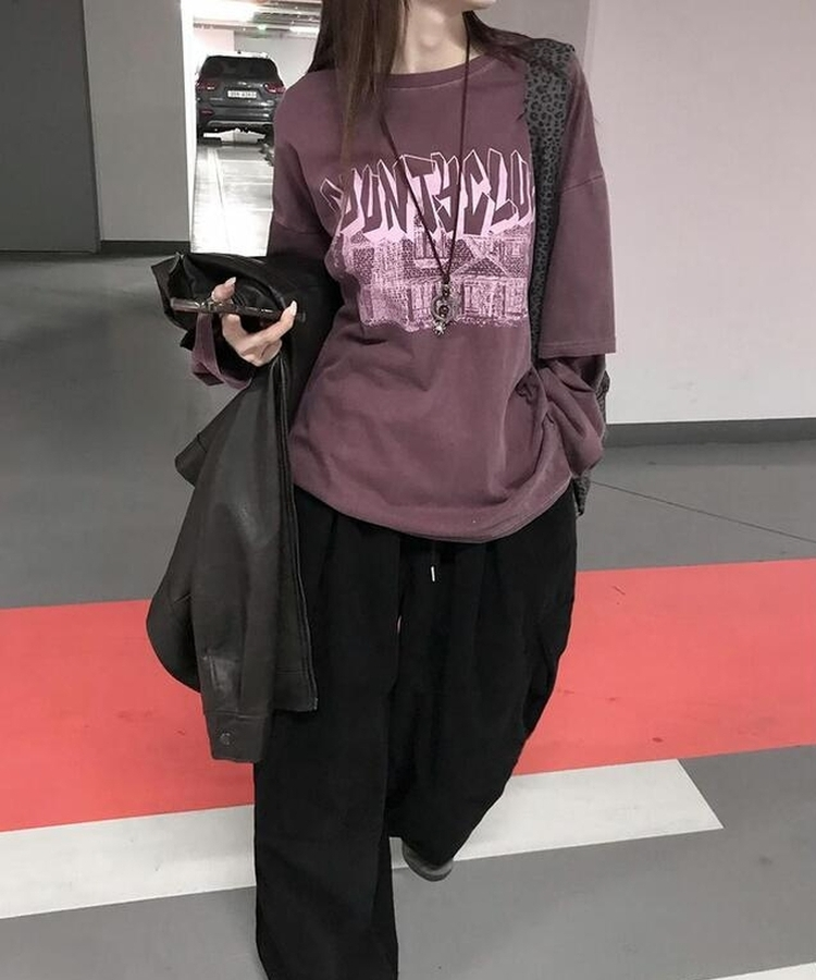 レイヤードピグメントTシャツ BURGUNDY